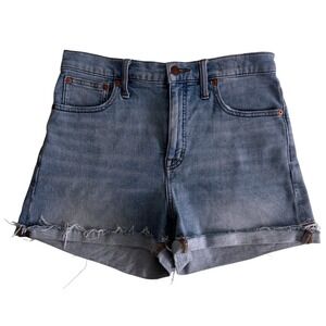Madewell High Rise Denim Shorts Distressed Frayed Hem Light Wash Size 28